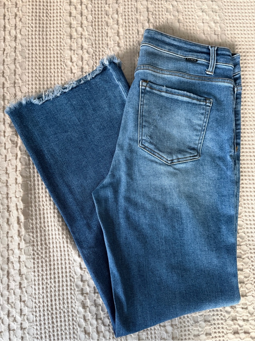 Women’s Risen Blue Frayed Hem Jeans
